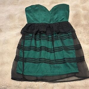 Elegant Green and Black Strapless mini Dress sweetheart cocktail dress